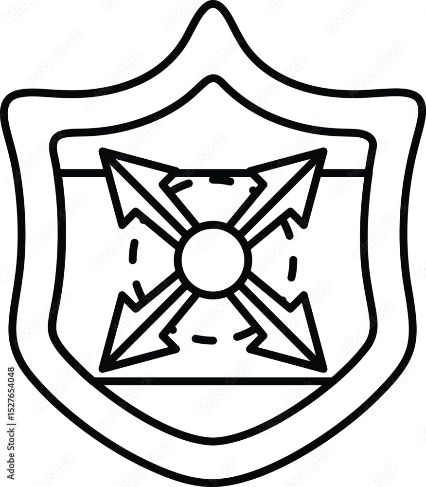 Poster a shield with four arrows pointing in different directions