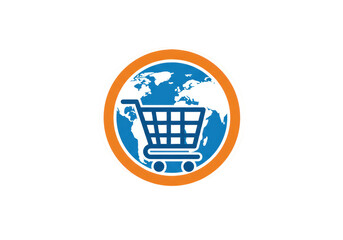 Isolated Globe Shopping Cart Icon for Online Retail