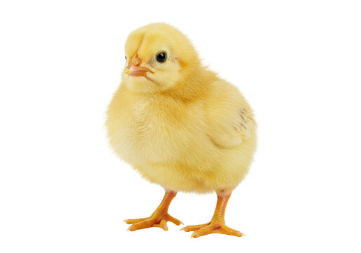 Isolated Yellow Chick with Soft Feathers and Small Beak