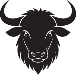 Yak Head in Silhouette Vector | Strong Black Vector Art for Rustic Animal Illustration