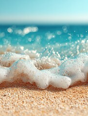 Soft wave gently crashing on sandy beach in sunny day