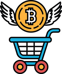 A blue shopping cart with a coin and the letter B on it