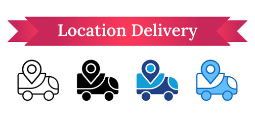Location Delivery Multi Style - Delivery truck with map pin showing tracked delivery or location-based service
