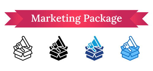 Fototapeta premium Marketing Package Multi Style - Open box with megaphone symbolizing product promotion, brand awareness, or advertising campaign