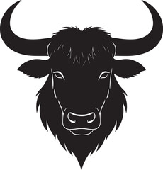 Yak Head in Silhouette Vector | Strong Black Vector Art for Rustic Animal Illustration
