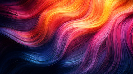 Obraz premium Colorful abstract wavy hair illustration in vibrant shades of orange, pink, purple, and blue