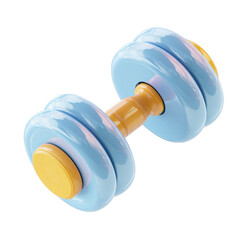 Stylish blue and yellow dumbbell fitness exercise weight gym workout sport healthy lifestyle training equipment minimalist design 3d render body icon on transparent background