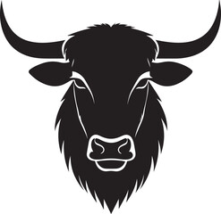 Yak Head in Silhouette Vector | Strong Black Vector Art for Rustic Animal Illustration