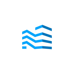 Abstract Blue Building Icon: Modern Architectural Design