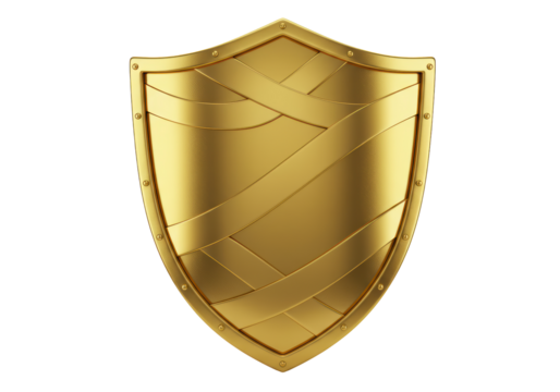 Isolated Golden Embossed Shield for Protection and Security
