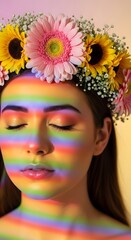 Rainbow Face Paint with Flower Crown