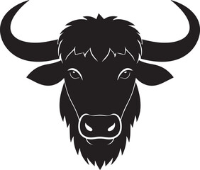 Yak Head in Silhouette Vector | Strong Black Vector Art for Rustic Animal Illustration