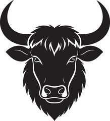 Yak Head in Silhouette Vector | Strong Black Vector Art for Rustic Animal Illustration