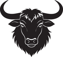 Yak Head in Silhouette Vector | Strong Black Vector Art for Rustic Animal Illustration