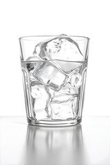 transparent glass filled with ice cubes on a white background
