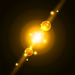 Futuristic Golden Energy Core with Radiating Particles and Light Beams. Vector illustration.