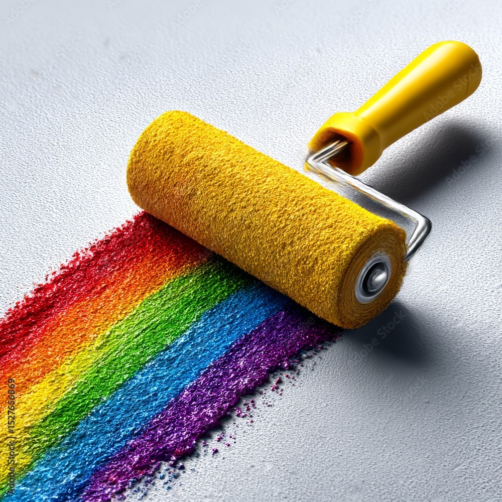 Aufkleber rainbow roller: vibrant spectrum painted with a yellow roller, creating a textured and colorful desi
