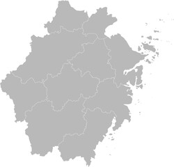 Zhejiang, China – administrative vector map with city boundaries (Web Mercator projection, PPT-compatible & fully editable)