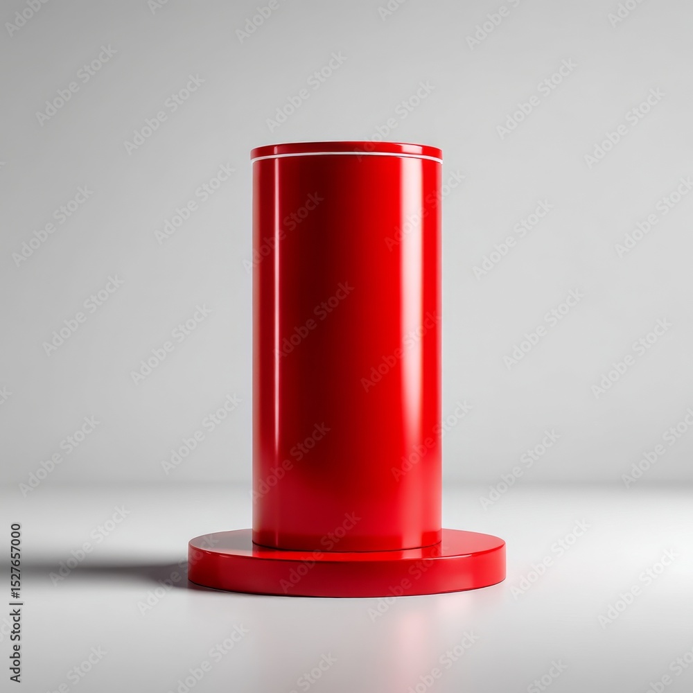 Poster Sleek Red Cylinder on a Matching Base: A Minimalist Product Display for Modern Branding and Product Presentation