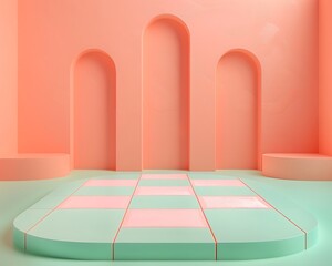 Pastel Pink and Mint Green Archway Studio Backdrop Product Display Platform