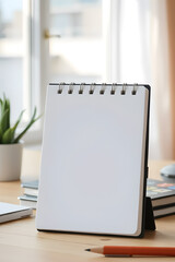 vertical notepad with white blank sheet on table

