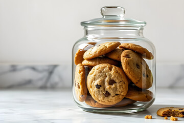 clear cookie jar on marble surface
