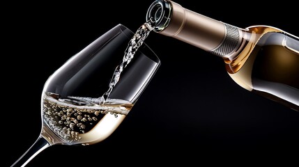 Pouring Sparkling White Wine into Elegant Glass Luxurious Drink Concept