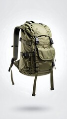 Olive Green Backpack on White Background