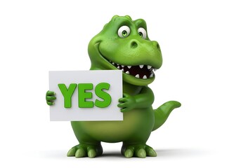 Fototapeta premium Cartoon Dinosaur Holding a Yes Sign