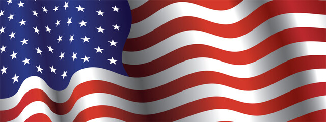 American flag waving in the wind on a transparent background. Banner for Independence Day 4th of July, Memorial, Veterans Day, freedom and democracy celebration.