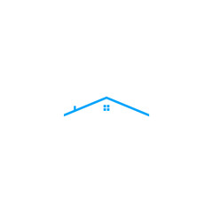 Simple Blue House Roof Icon with Window and Chimney Detail