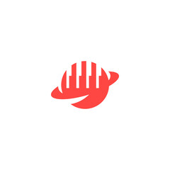 Red Planet Logo Featuring Piano Keys and Orbital Ring Design