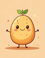 Cute Potato Cartoon Character with Big Eyes and Friendly Smile