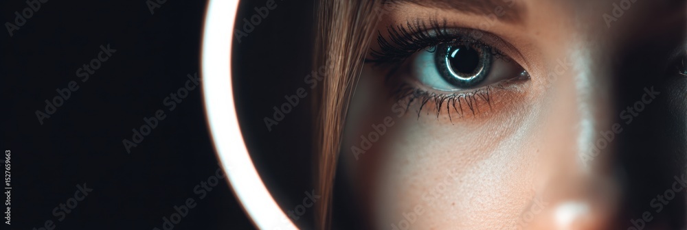 Aufkleber glowing ring light creates captivating reflection in the photographers eye with a minimal background