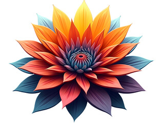 Striking symmetrical abstract flower bloom with dynamic gradient petals PNG file isolated on transparent background 
