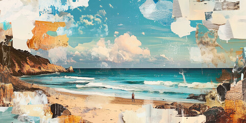 Beach in summer collage illustration landscape