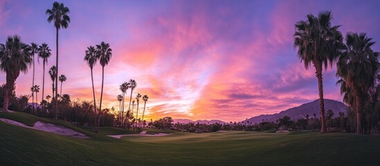 golf course at sunset in palm springs, california