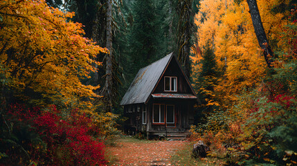 Secluded A Frame Cabin Retreat Nestled Amongst the Vibrant Autumnal Colors of the Woods