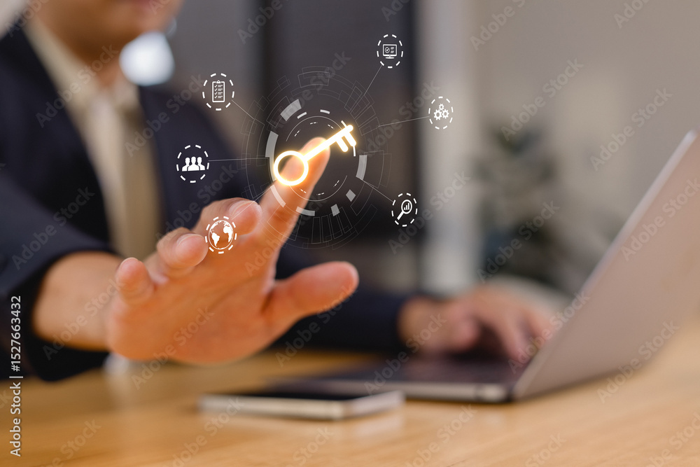 Aufkleber data digital transformation hand touching the universe, a conceptual shift in digital transformation