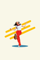 Image trend vertical collage of happy hipster girl dance weekend occasion relax party event disco...