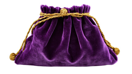 Elegant purple velvet drawstring pouch isolated on white background