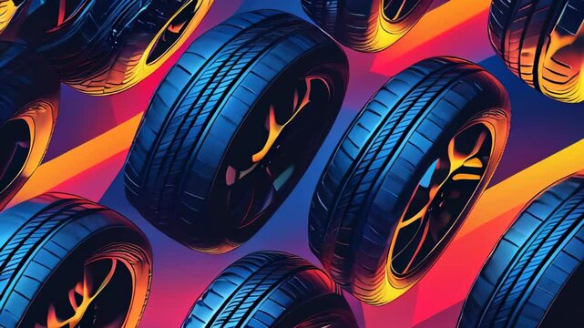 Automotive-themed background with tires, evoking speed, durability, and road performance