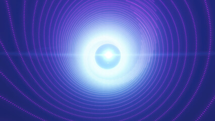 Purple and blue neon tunnel digital vortex with intricate wireframe patterns, symbolizing virtual reality, metaverse, and digital transformation concepts background