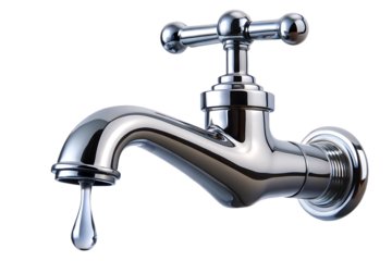 Chrome faucet dripping water isolated on a white background