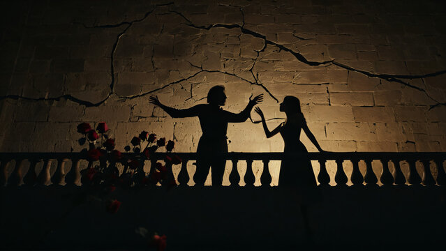 A poetic portrayal of tragic love &mdash; silhouettes of two lovers separated by fate