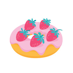 Strawberry doughnut with berry topping. Flat style sweet dessert vector illustration