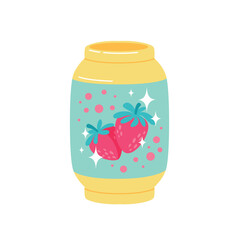 Hand drawn cute strawberry lemonade in can. Sweet beverage design vector illustration