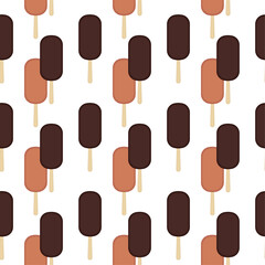 Ice cream seamless pattern for packaging and wrapping paper. Vector illustration. Chocolate popsicle on a stick. Print for gift bag. Summer ornament for background and wallpaper.
