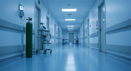 Empty, light-filled corridor in a hospital or airport building, showcasing modern architecture and clean interior design