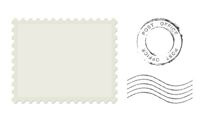 Postage stamp. Blank grunge postage postmark. Empty mail delivery template.